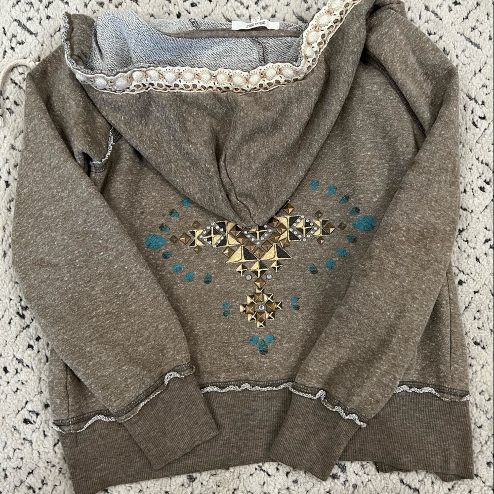Miss Me Tribal Studded Zipper Hoodie